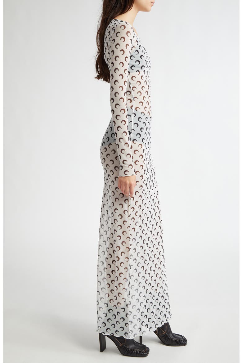 Moon Print Sheer Long Sleeve Mesh Dress, Alternate, color, OPTICAL WHITE
