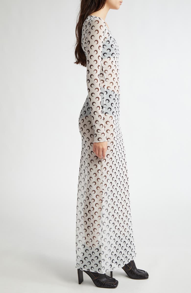 Marine Serre Moon Print Sheer Long Sleeve Mesh Dress, Alternate, color,