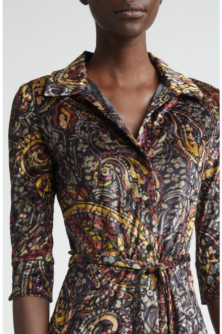 Print Paisley Jacquard Shirtdress, Alternate, color, PRINT ON BLACK BASE
