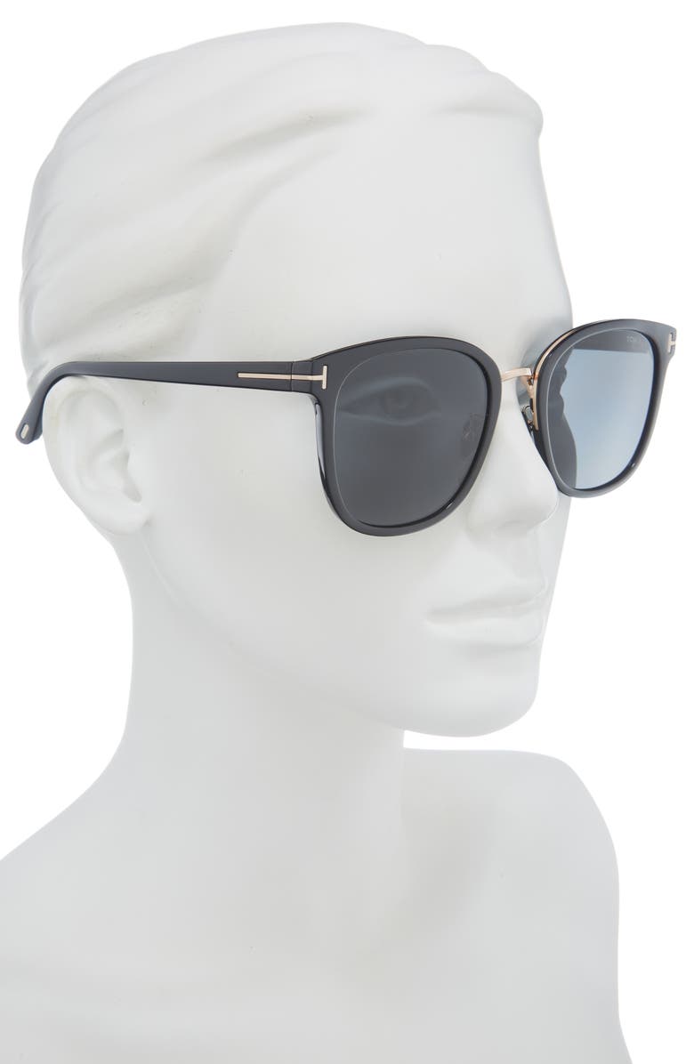 TOM FORD 56mm Round Sunglasses, Alternate, color, Shiny Black / Smoke
