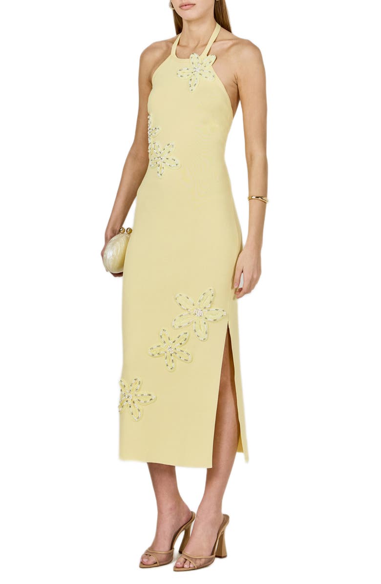 Endless Rose Beaded Flower Halter Midi Dress, Alternate, color, Butter