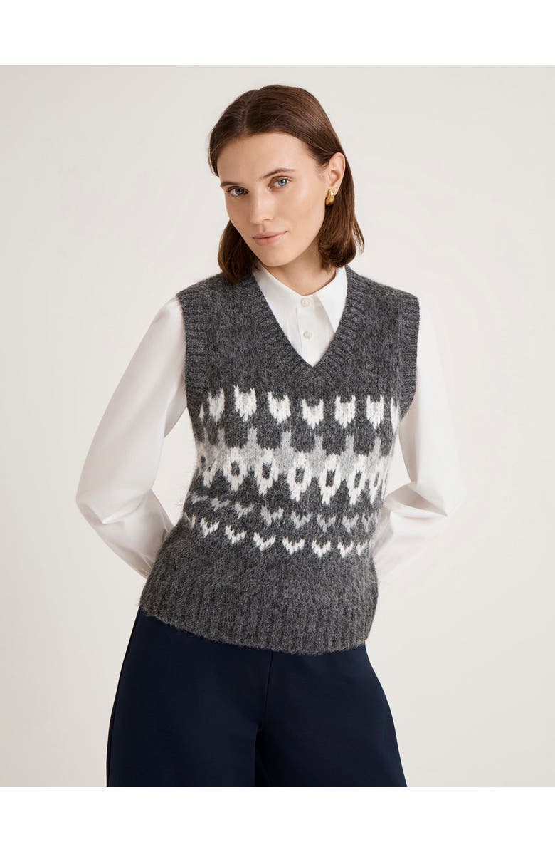 Finery London Fair Isle V Neck Sweater Vest, Main, color, Grey Marl