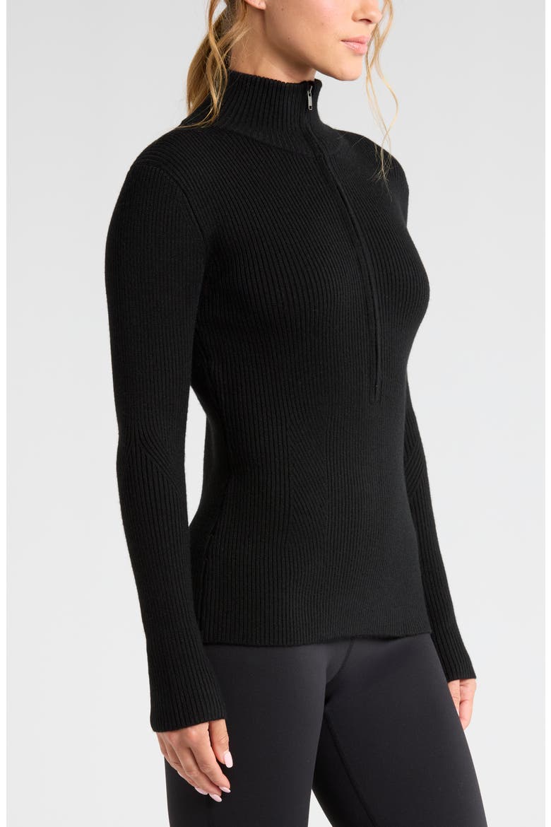 Après Ski Half Zip Rib Sweater, Alternate, color, BLACK