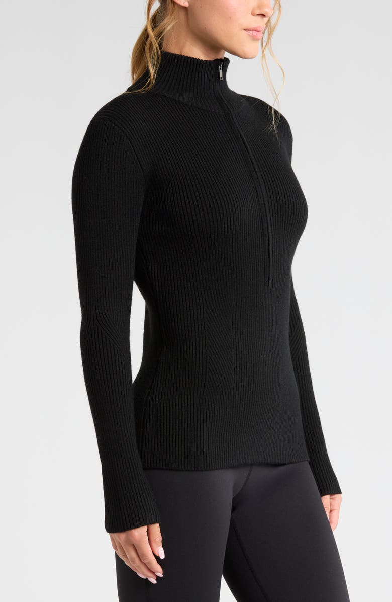 Zella Après Ski Half Zip Rib Sweater, Alternate, color, Black