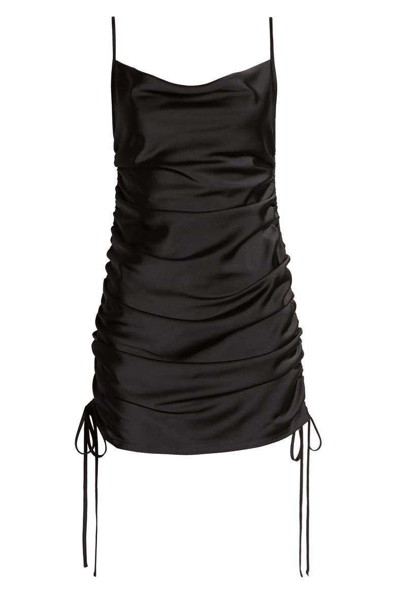 Leola Cowl Ruched Minidress, Alternate, color, BLACK SATIN