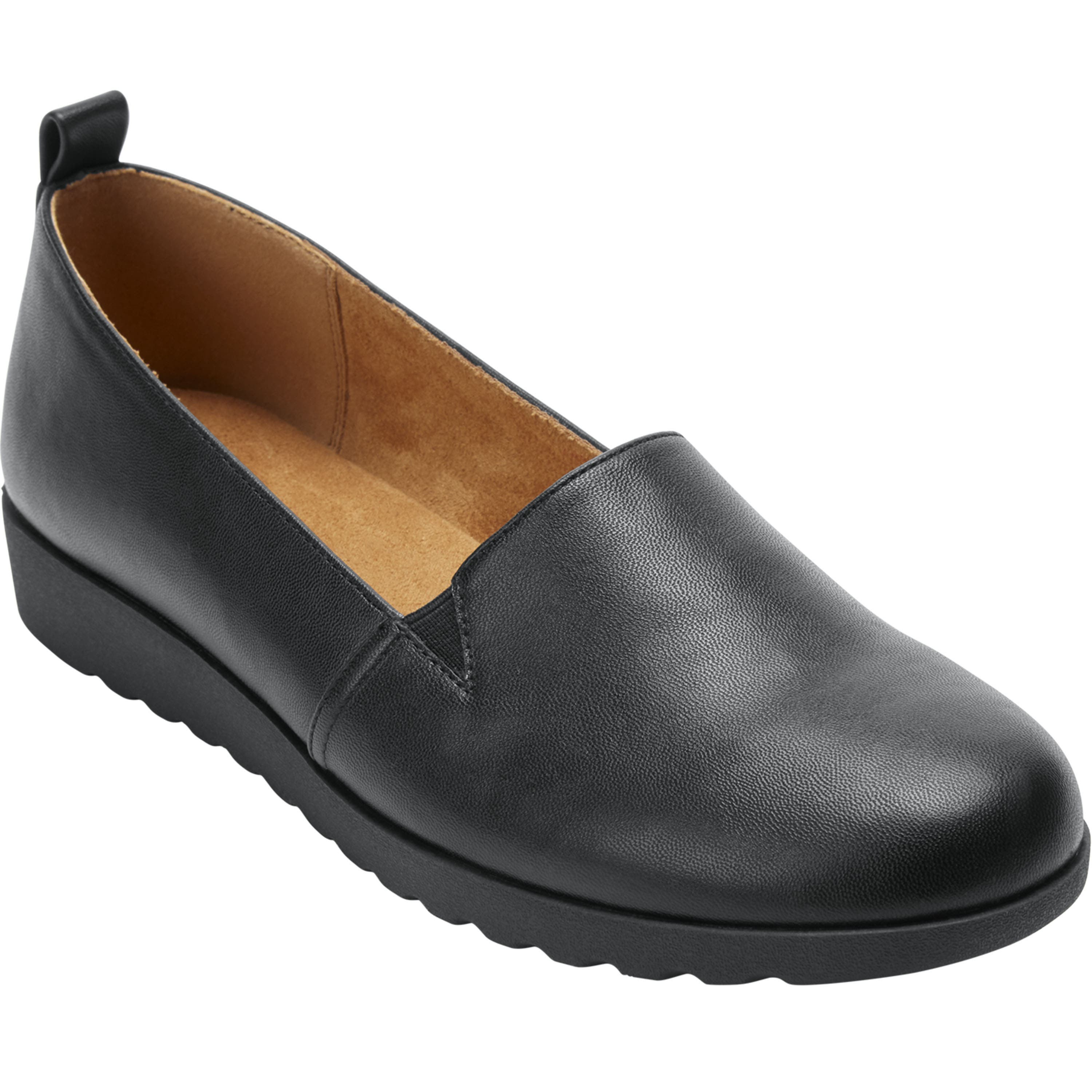 Comfortview The June Leather-Like Slip On Flat, Main, color, Black