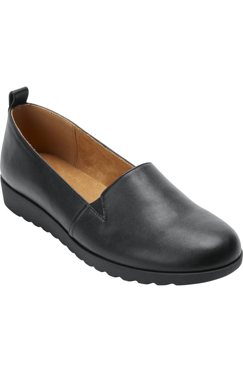 Comfortview The June Leather-Like Slip On Flat, Main, color, Black