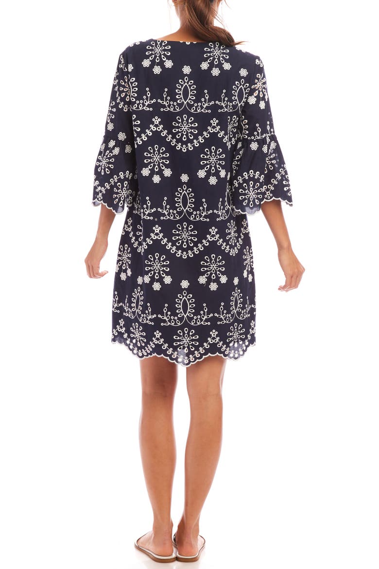 Embroidered Flare Sleeve Minidress, Alternate, color, NAVY