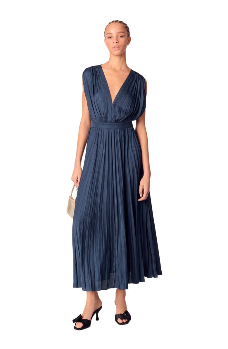 maje Pleated maxi dress, Main, color, Navy