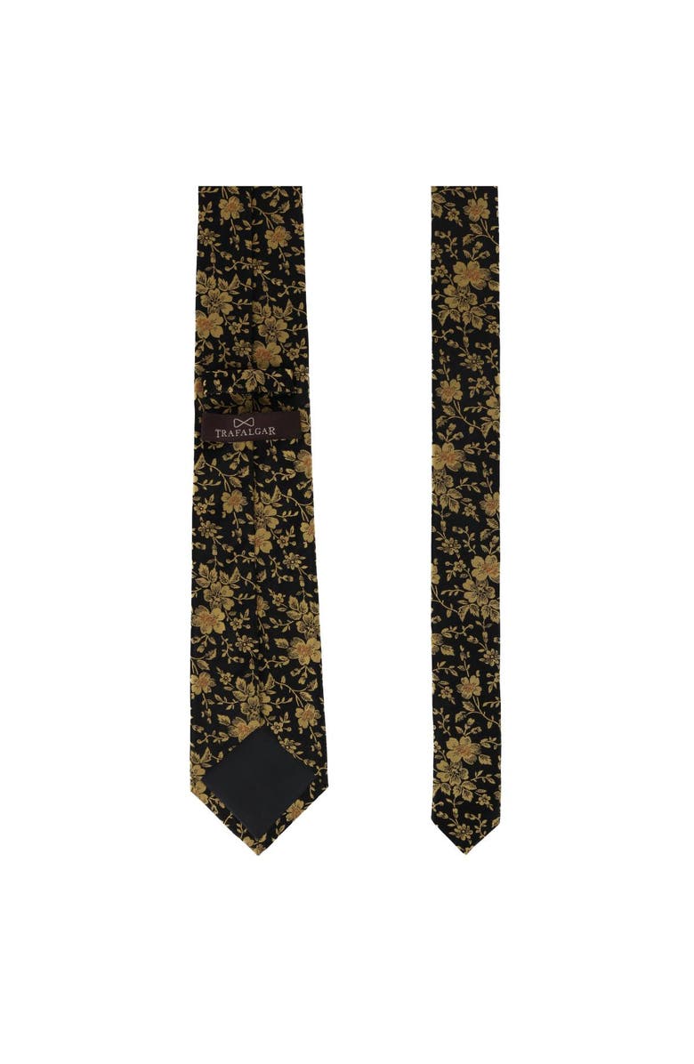 Trafalgar Midas Floral Novelty Silk Necktie, Alternate, color, Black And Gold