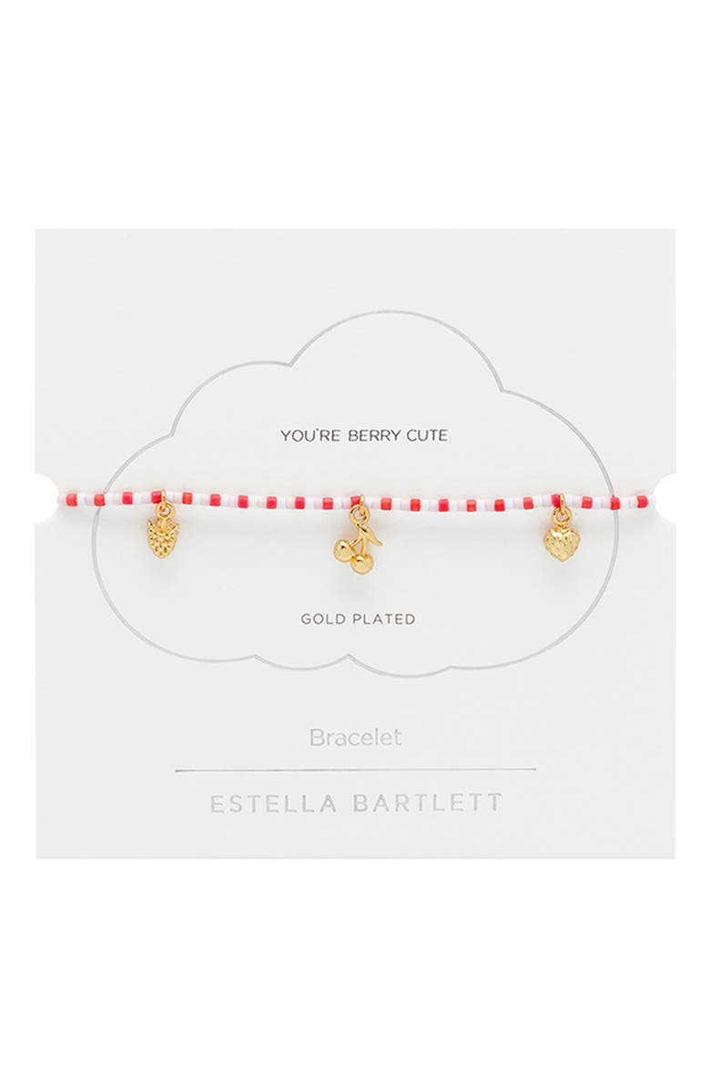Estella Bartlett Fruity Miyuki Charm Bead Slider Bracelet, Main, color, Gold