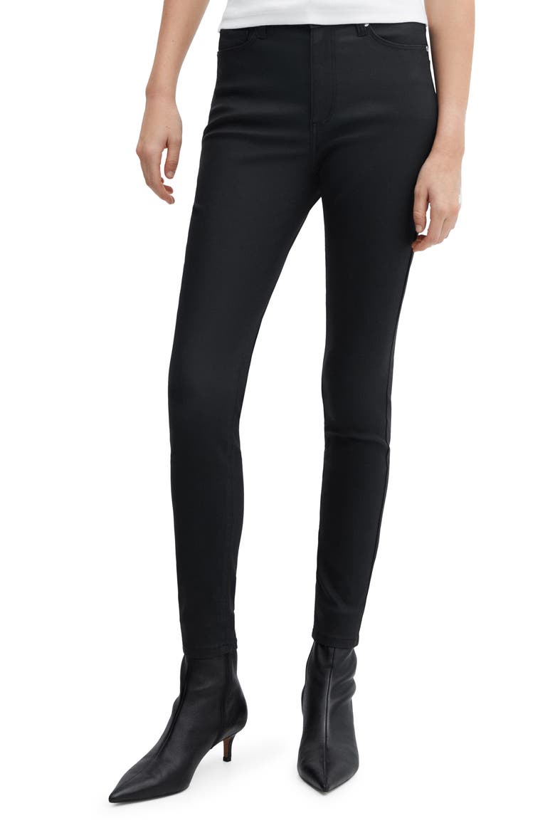 Waxed High Waist Skinny Jeans, Main, color, BLACK