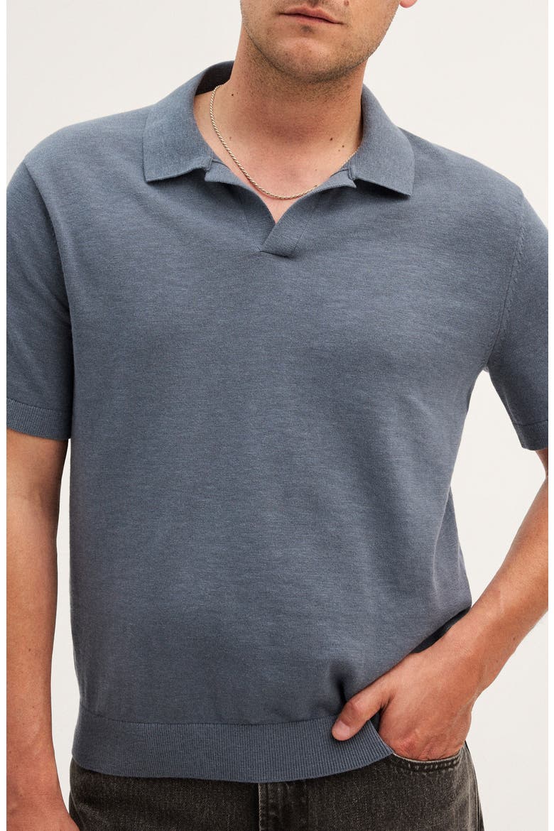Johnny-Collar Cotton Slub Sweater Polo, Alternate, color, CHALKED MIDNIGHT
