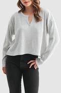 Lush Split Neck Long Sleeve Ribbed Top