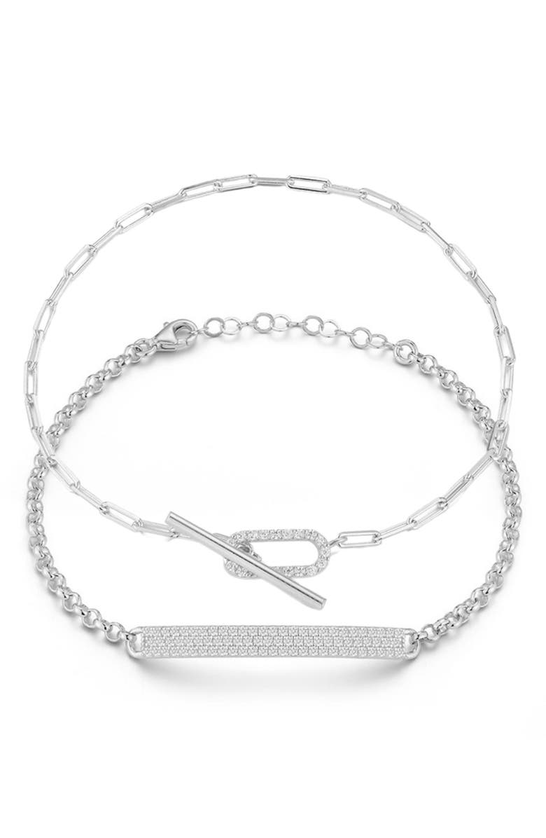 GLAZE JEWELRY Set of 2 Sterling Silver Bracelets, Main, color, Silver