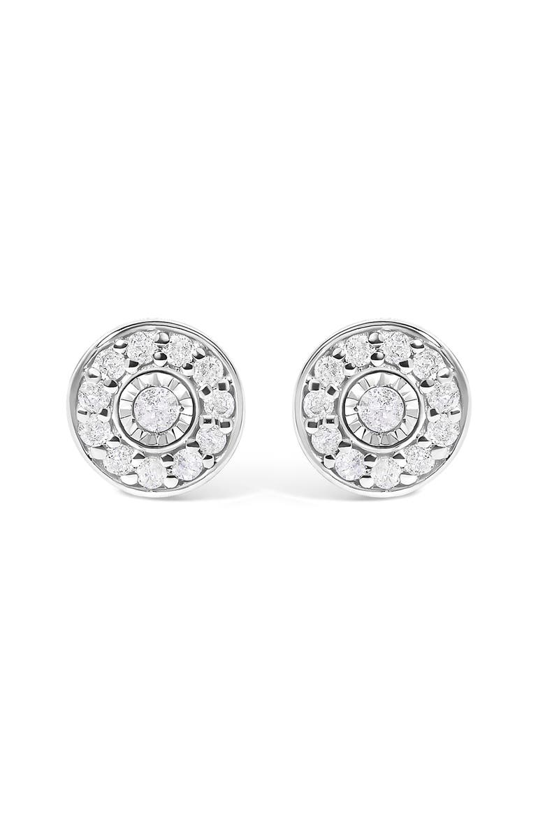 .925 Sterling Silver 1/4 Cttw Diamond Miracle Set Solitaire with Halo Stud Earrings, Main, color, Silver