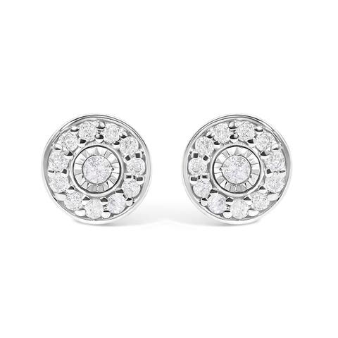 .925 Sterling Silver 1/4 Cttw Diamond Miracle Set Solitaire with Halo Stud Earrings