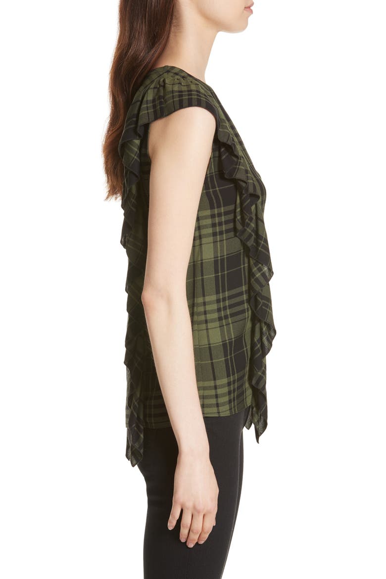 Janet Side Ruffle Blouse, Alternate, color, ARMY/ BLACK