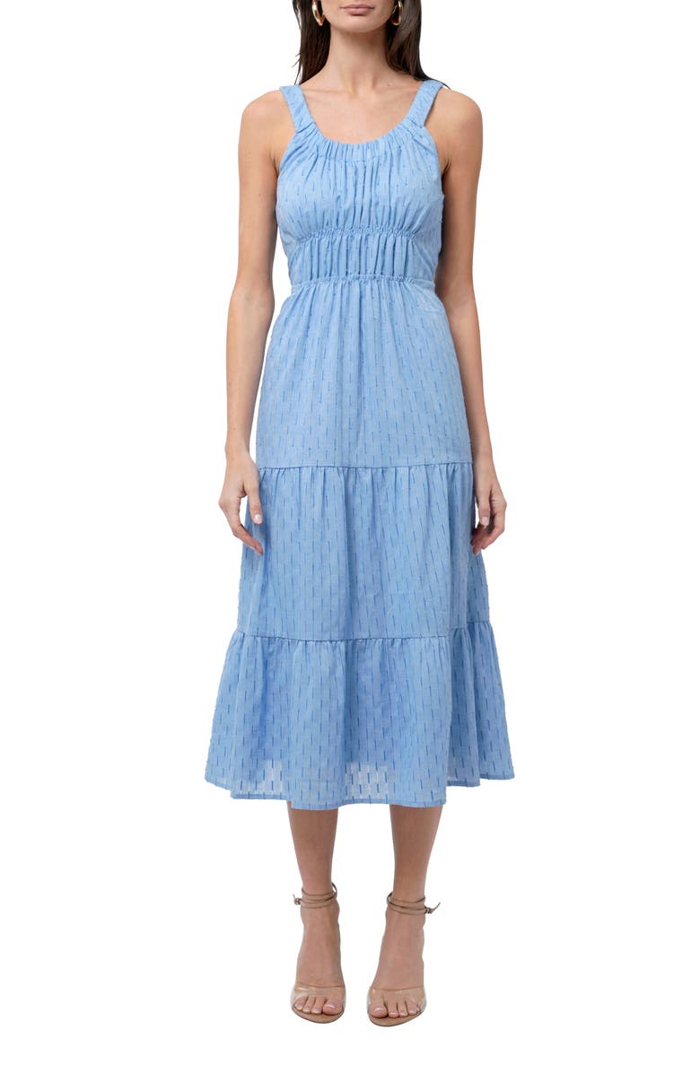 Adelyn Rae Rosali Textured Tiered Midi Dress, Main, color, Sky Blue