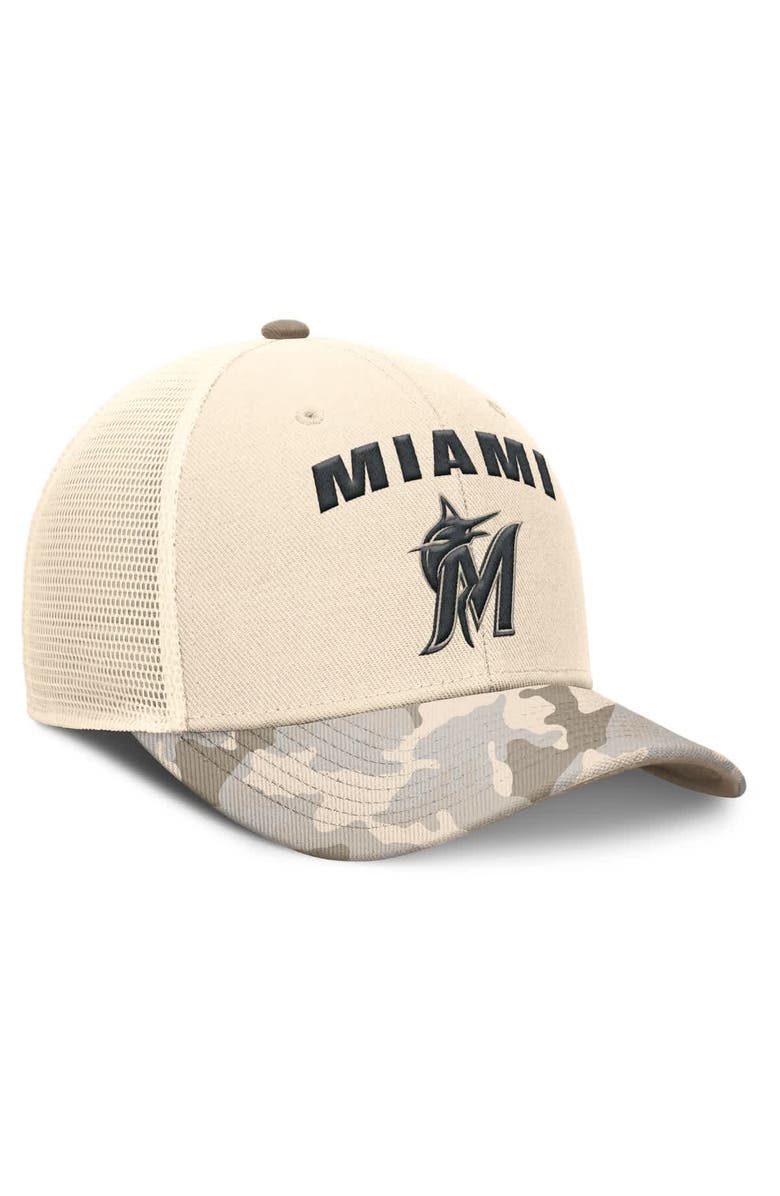 Nike Men's Nike Natural Miami Marlins Camo Natural Pack Rise Adjustable Trucker Hat, Alternate, color, Natural