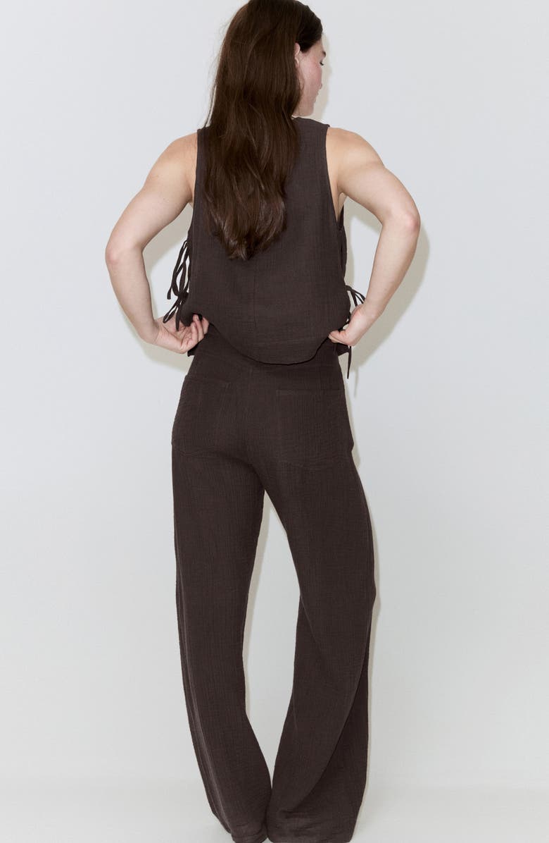 MANGO Crinkled Cotton Balloon Pants, Alternate, color, Chocolate