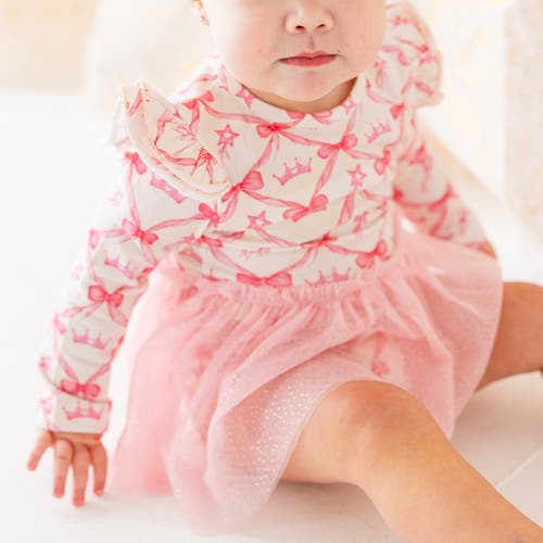 Sweet Wink Princess Trellis Long Sleeve Tutu Bodysuit In Pink