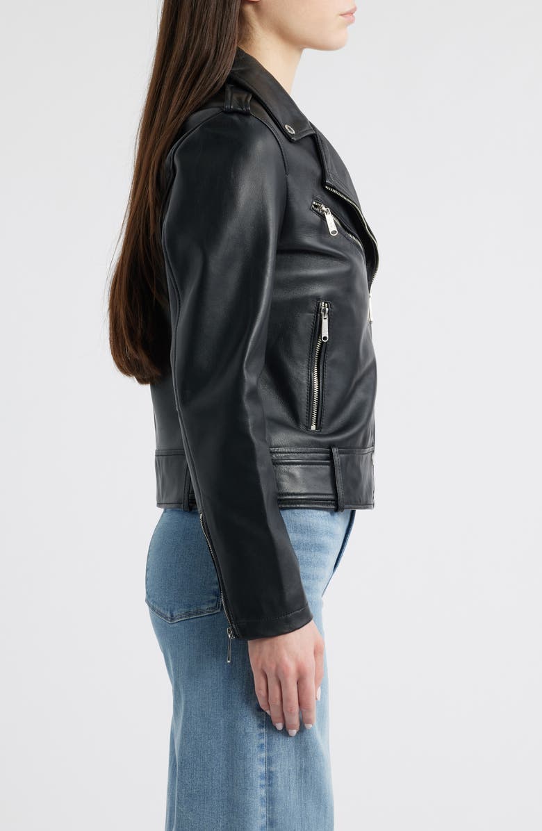 Sam Edelman Lambskin Moto Jacket, Alternate, color, Black