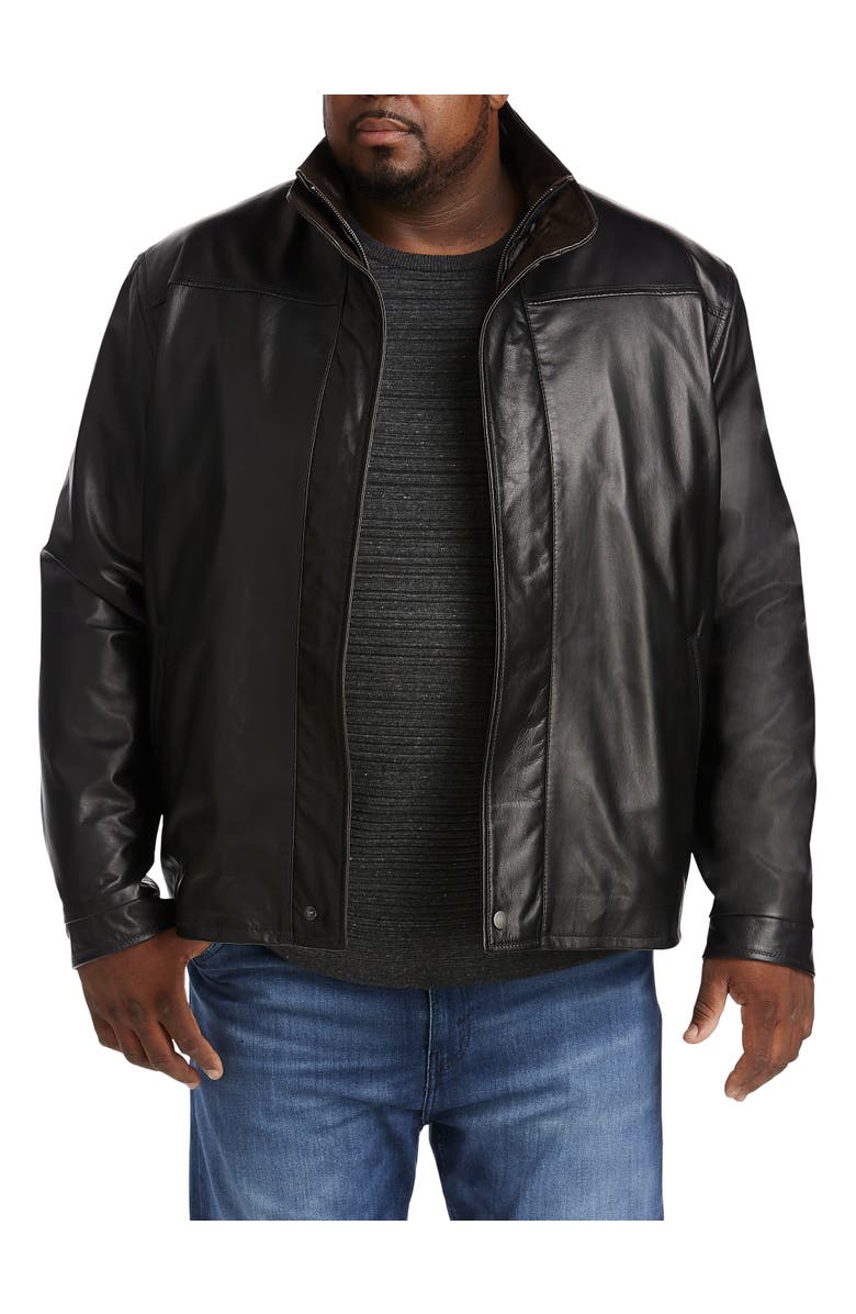 Remy Big & Tall Double-Collar Butterskin Leather Jacket, Main, color, Noir/Rustic