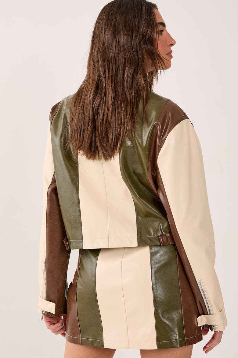 Panelled Faux Leather Biker Jacket, Alternate, color, Cream