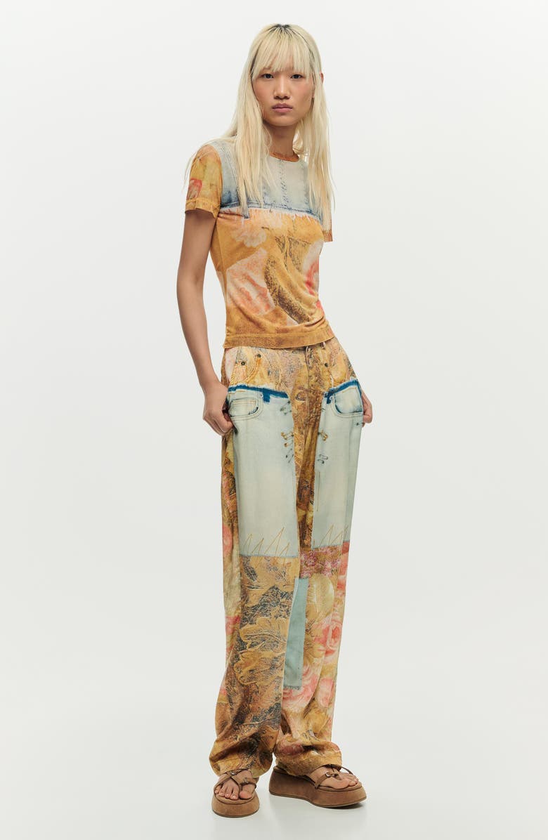 Desigual Straight Leg Patchwork Pants, Alternate, color, Medium Beige