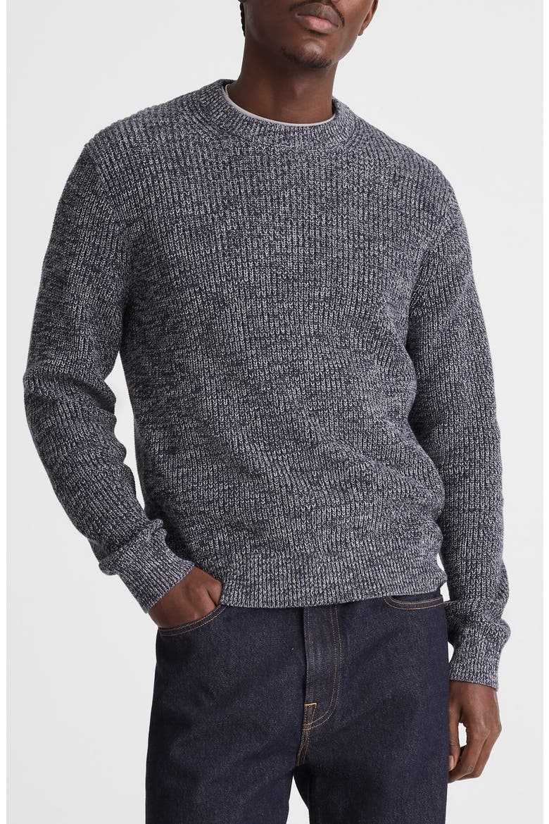 Marled Cotton Shaker Stitch Crewneck Sweater, Main, color, INK MARL