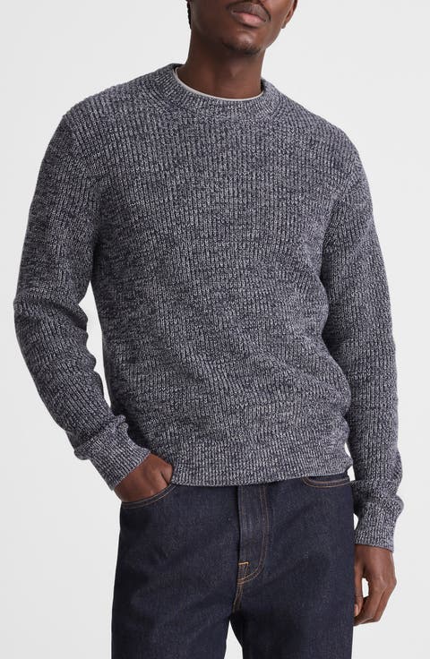 Marled Cotton Shaker Stitch Crewneck Sweater