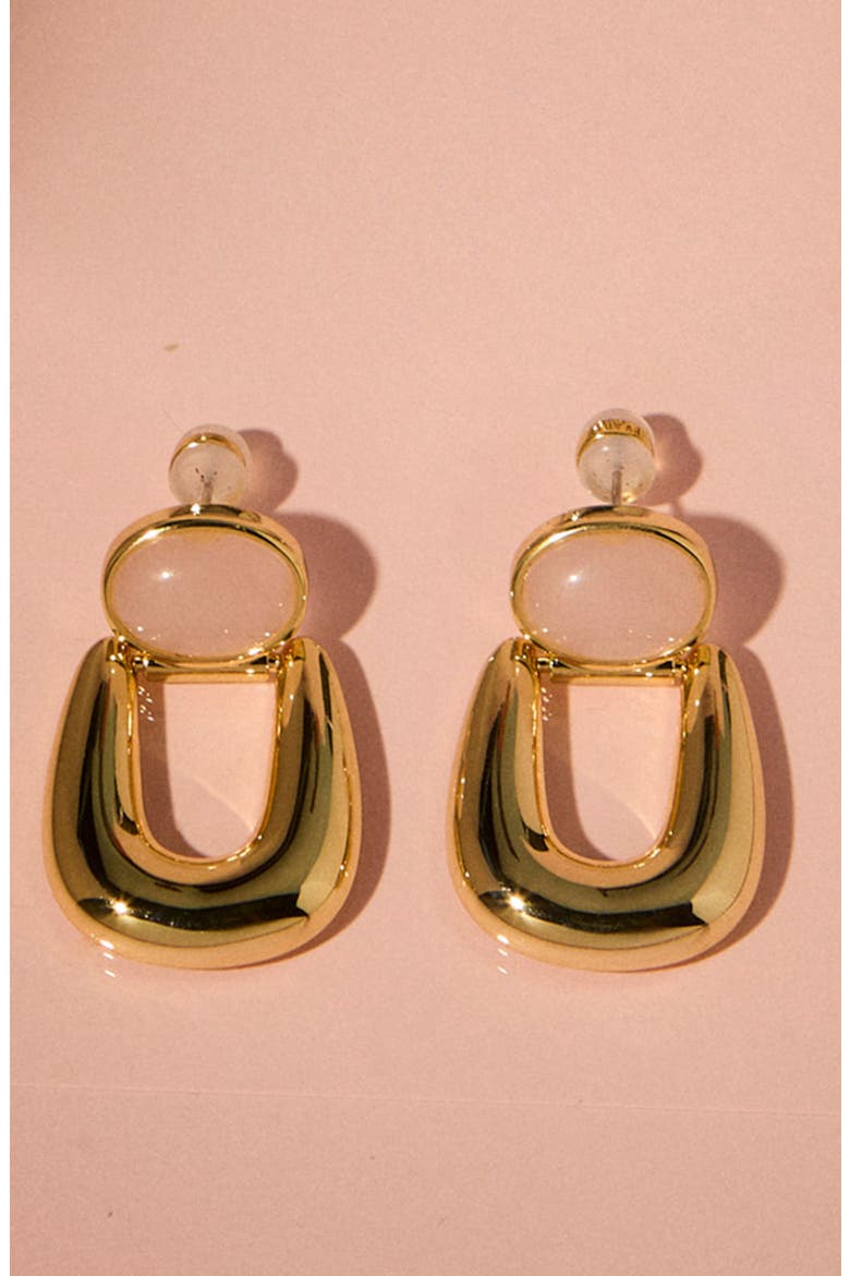 The Rio Rose Quartz Drop Earrings, Alternate, color, GOLD