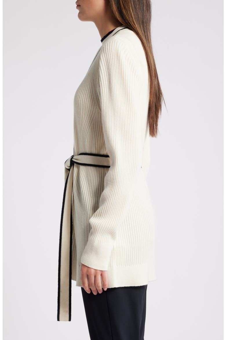 Ferinia Tie Waist Wool & Cashmere Rib Cardigan, Alternate, color, OPEN WHT