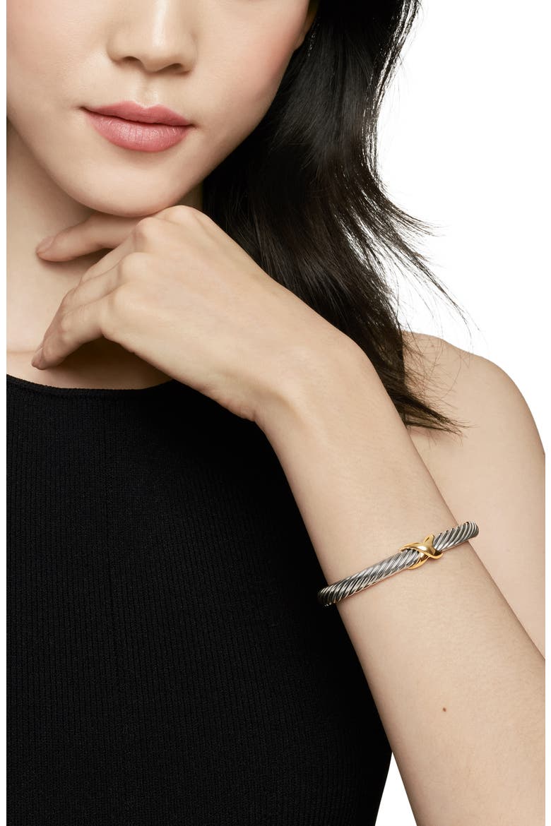 X Classic Cable Station Bracelet in Silver with 14K Gold, 7mm, Alternate, color, SILVER/ 14K GOLD