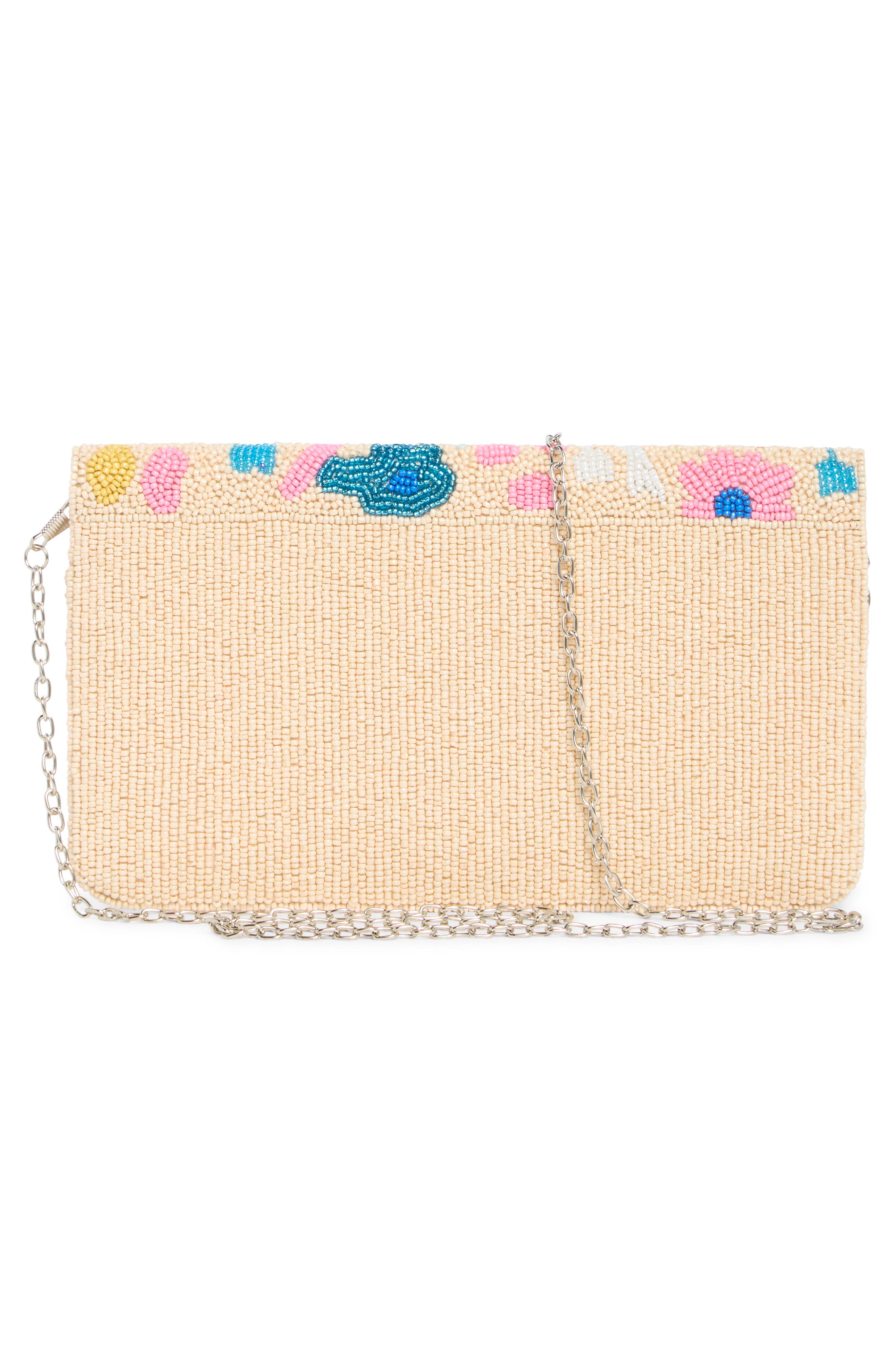 Collection XIIX Beaded Abstract Floral Flap Clutch, Alternate, color, Beige Multi
