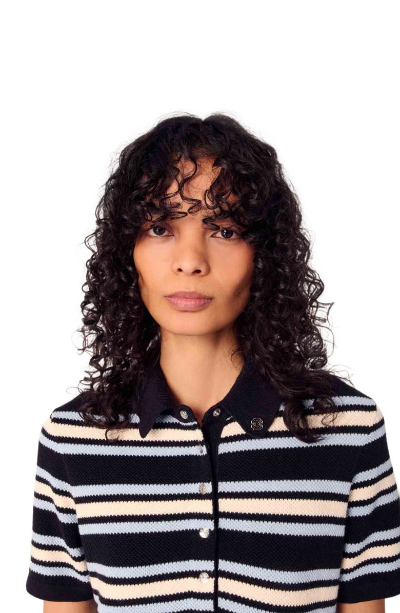 maje Striped knit polo dress, Alternate, color, 