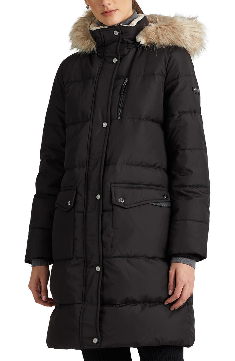 Lauren Ralph Lauren Faux Fur Trim Down & Feather Puffer Coat, Alternate, color,