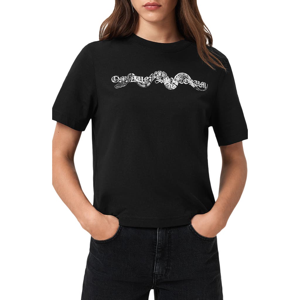 Allsaints Womens Black Lisa Vena Graphic-print Short-sleeve Cotton T-shirt In Black