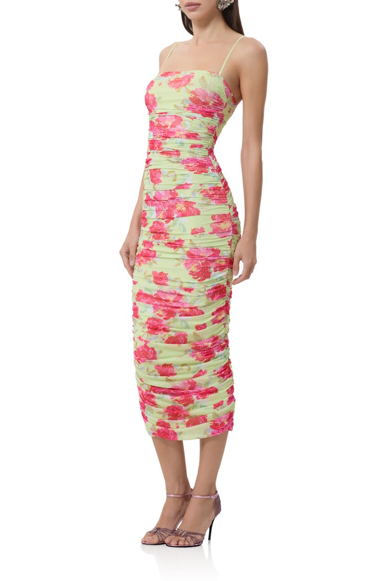 Hazel Ruched Mesh Midi Dress, Alternate, color, FLORAL DOT