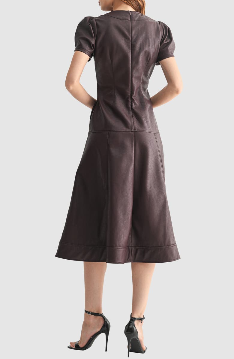 Mila Mae Puff Sleeve Faux Leather A-Line Midi Dress, Alternate, color, Plum