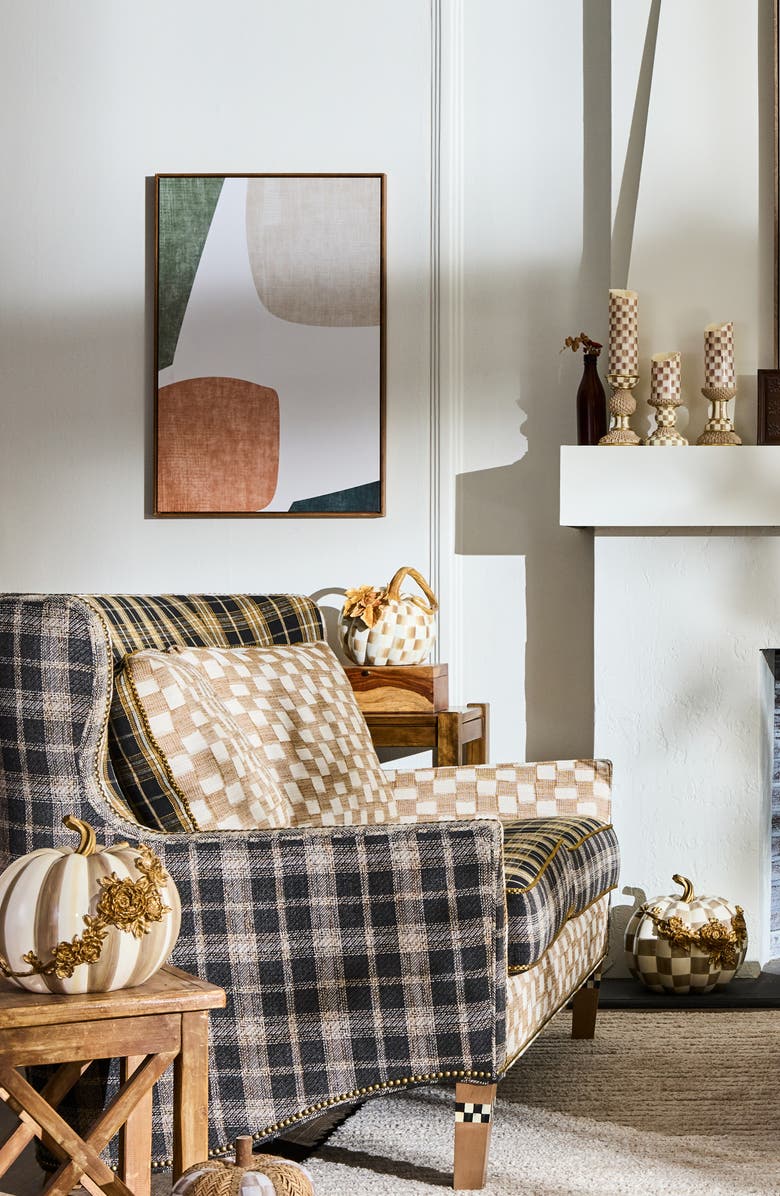 MACKENZIE CHILDS Mocha Check 7-Inch Flameless Pillar Candle, Alternate, color, Mocha