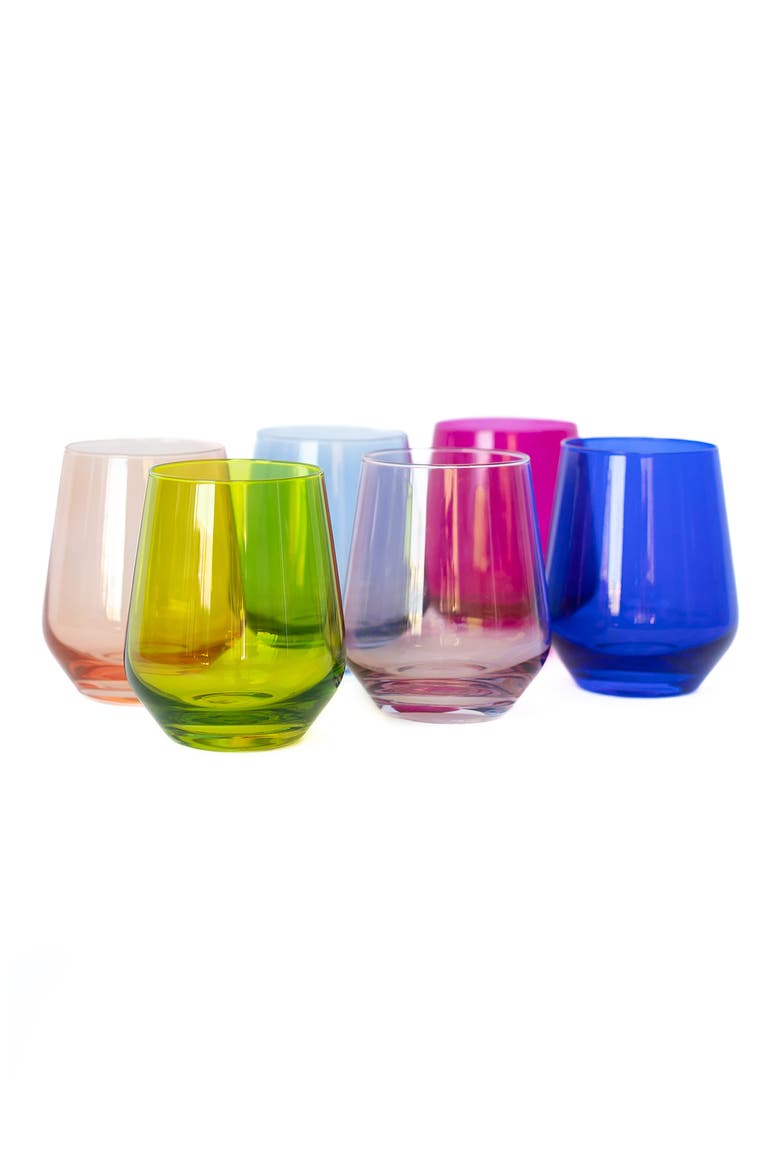 Mixed Set of 6 Stemless Wineglasses, Main, color, MIXED