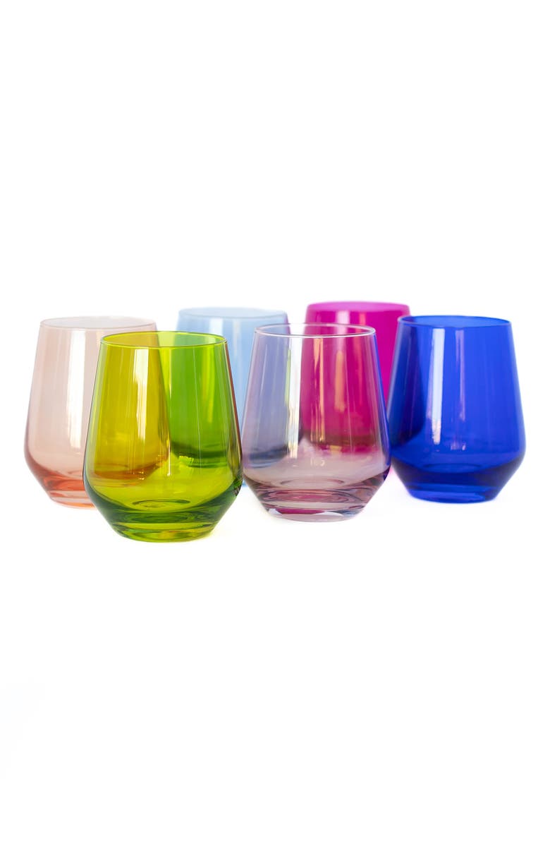 Estelle Colored Glass Mixed Set of 6 Stemless Wineglasses, Main, color, 