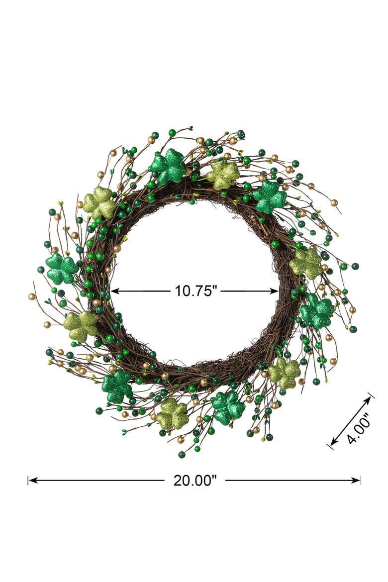 20"D St. Patrick's Shamrock Berry Wreath, Alternate, color, Green