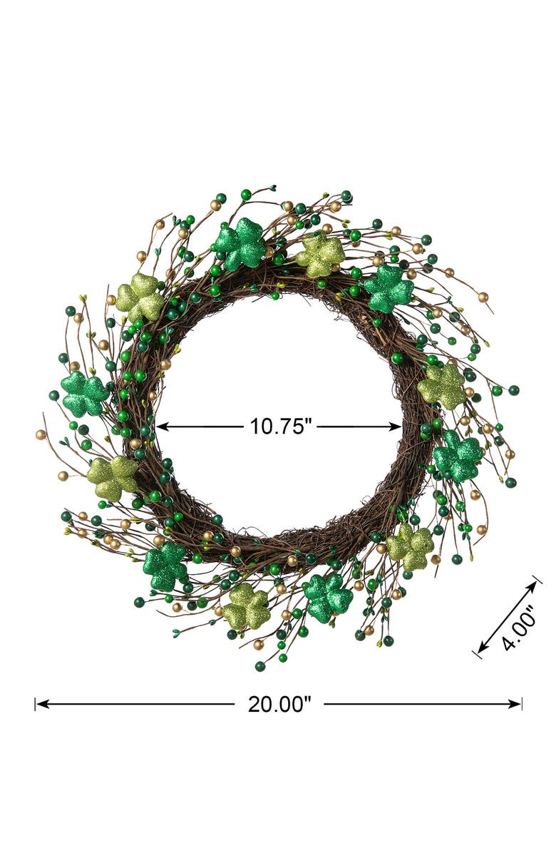 Glitzhome 20"D St. Patrick
s Shamrock Berry Wreath, Alternate, color, Green