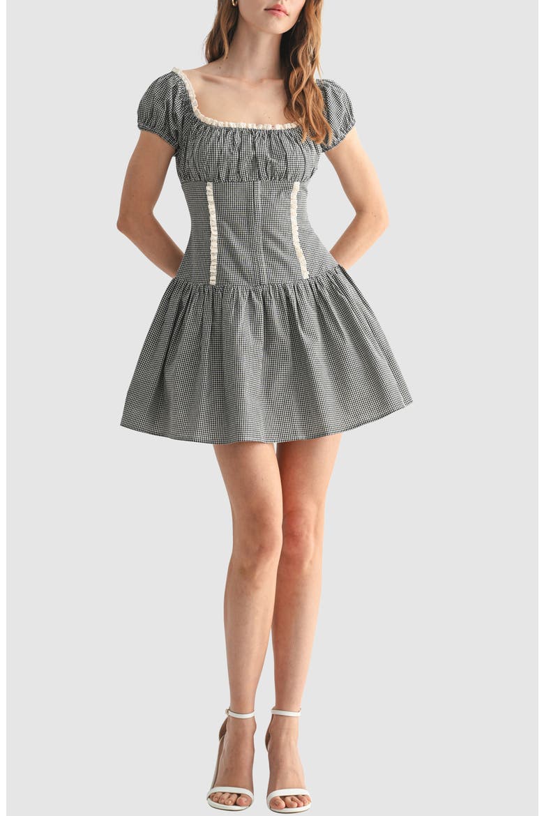 Gingham Cap Sleeve Minidress, Main, color, BLACK WHITE GINGHAM