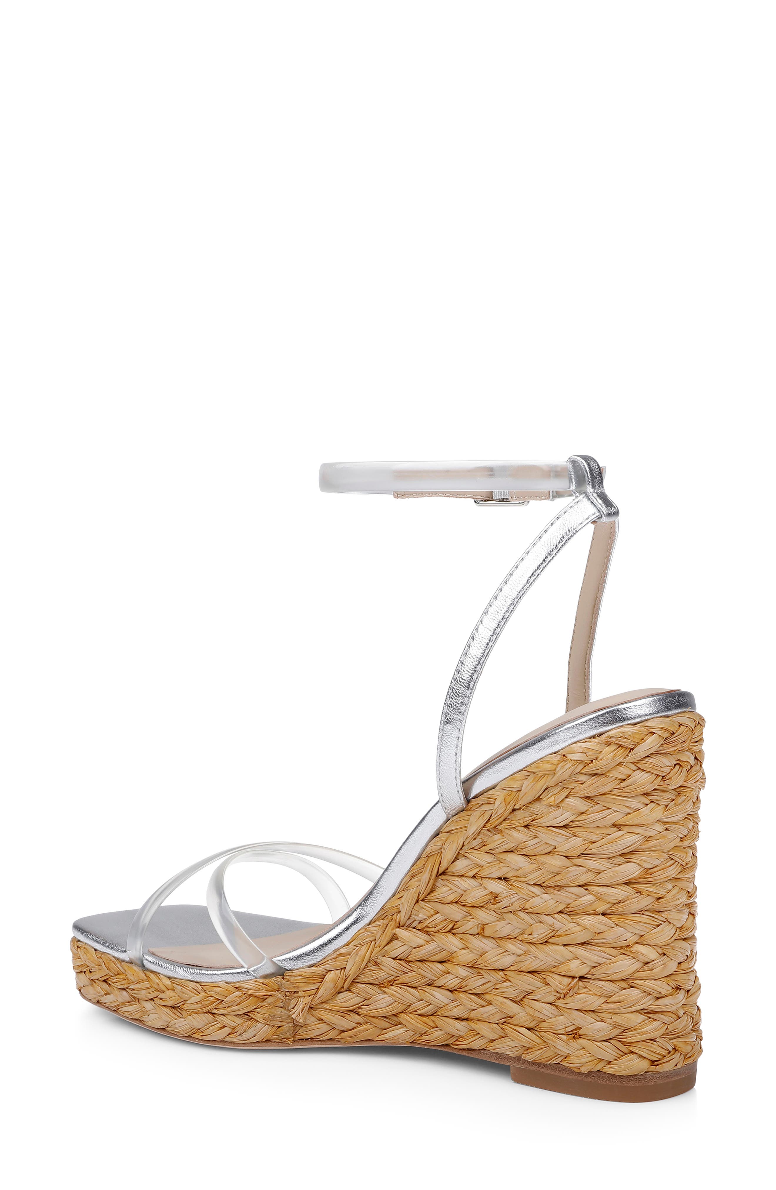 L'AGENCE Malone Espadrille Ankle Strap Platform Wedge Sandal, Alternate, color, Silver