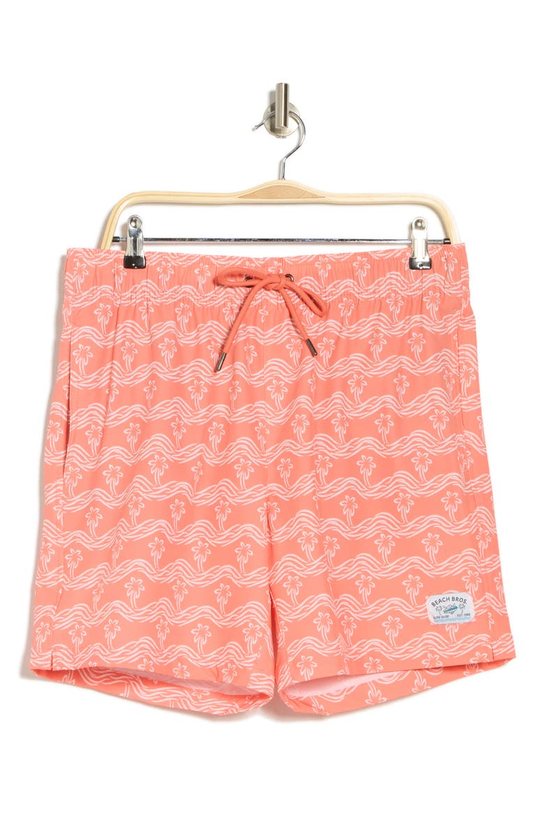 Brush Palm Waves Swim Trunks, Alternate, color, CORAL