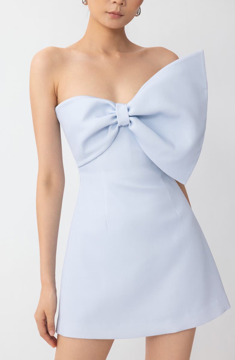 SAU LEE Elly Asymmetric Bow Sleeveless Minidress, Alternate, color, Pastel Blue
